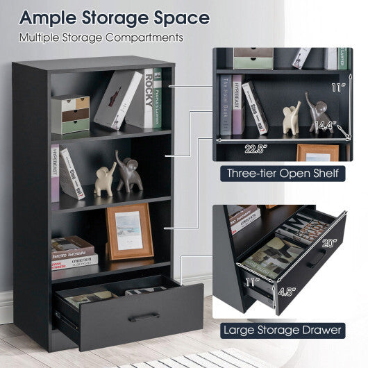 48 Inch Tall 4 Tiers Wood Bookcase with Drawer-Black - Color: Black - Size: 48 inches W2B