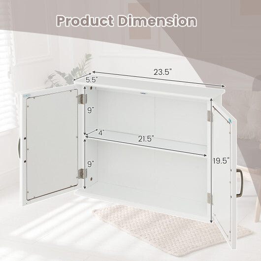 2-Tier Bathroom Wall-Mounted Mirror Storage Cabinet with Handles-White W2B