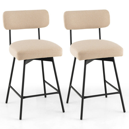 25 Inch 2-Piece Modern Upholstered Bar Stools with Back and Footrests-Beige - Color: Beige W2B
