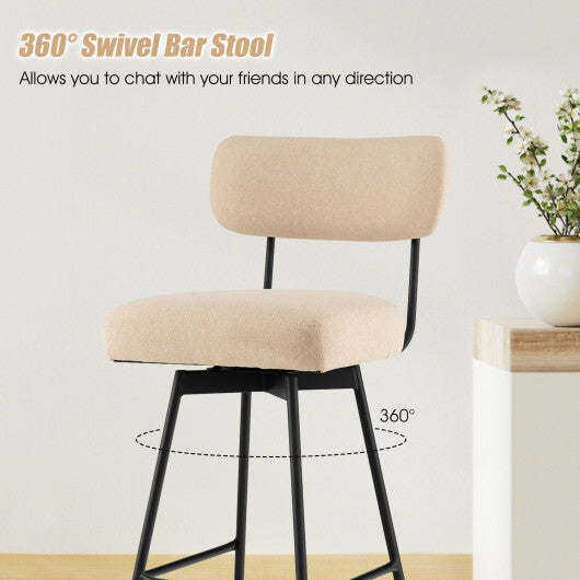 25 Inch 2-Piece Modern Upholstered Bar Stools with Back and Footrests-Beige - Color: Beige W2B