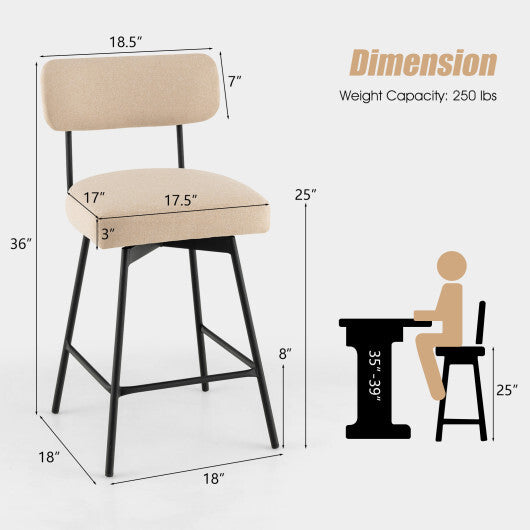 25 Inch 2-Piece Modern Upholstered Bar Stools with Back and Footrests-Beige - Color: Beige W2B