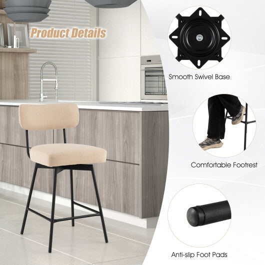 25 Inch 2-Piece Modern Upholstered Bar Stools with Back and Footrests-Beige - Color: Beige W2B