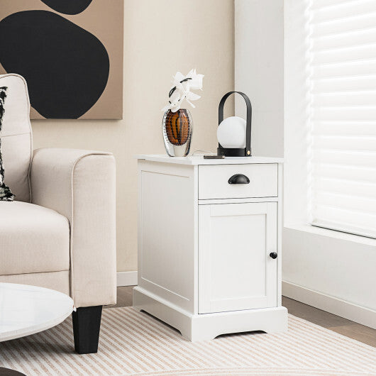 End Table with Charging Station and Flip Top-White W2B