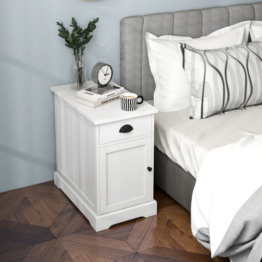 End Table with Charging Station and Flip Top-White W2B