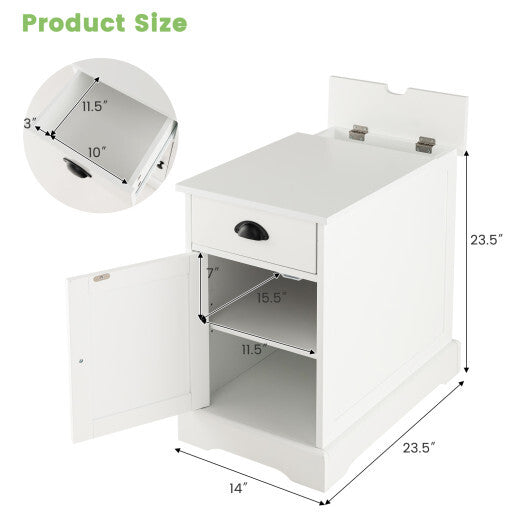 End Table with Charging Station and Flip Top-White W2B