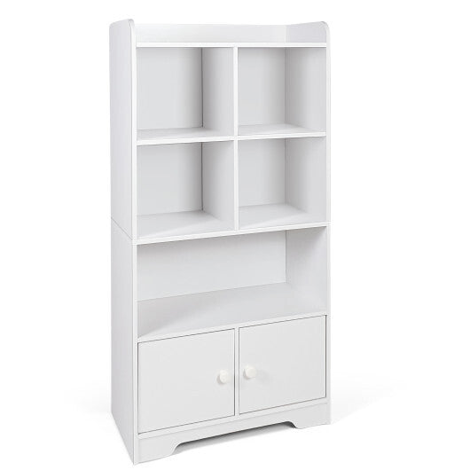 4 Tiers Bookshelf with 4 Cubes Display Shelf and 2 Doors-White - Color: White W2B