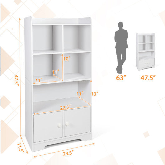4 Tiers Bookshelf with 4 Cubes Display Shelf and 2 Doors-White - Color: White W2B