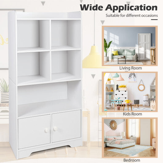 4 Tiers Bookshelf with 4 Cubes Display Shelf and 2 Doors-White - Color: White W2B