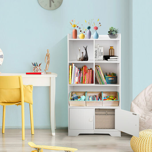 4 Tiers Bookshelf with 4 Cubes Display Shelf and 2 Doors-White