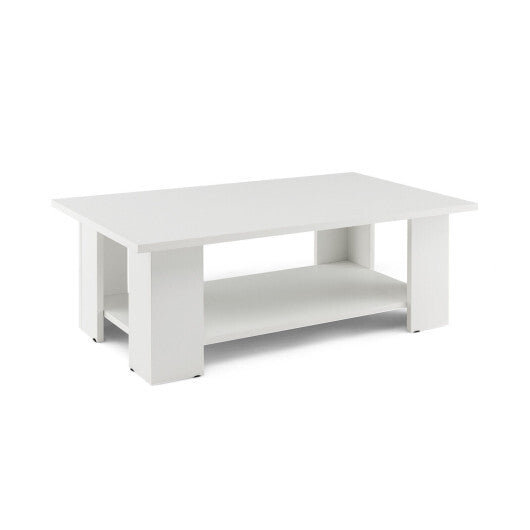 Large 36 Inch 2-Tier Wooden Modern Coffee Table with Storage Shelf-White - Color: White W2B