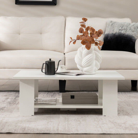 Large 36 Inch 2-Tier Wooden Modern Coffee Table with Storage Shelf-White - Color: White W2B