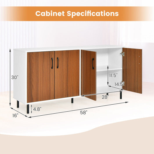 4-Door Kitchen Buffet Sideboard for Dining Room and Kitchen-White W2B