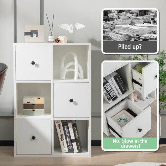 3-Tier Bookcase with Anti-toppling Device for Living Room-White - Color: White W2B
