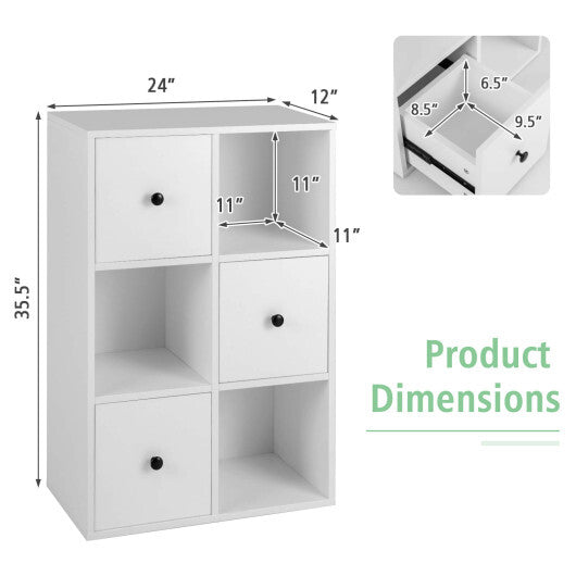 3-Tier Bookcase with Anti-toppling Device for Living Room-White - Color: White W2B