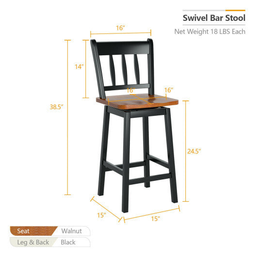 24.5 Inches Set of 2 Swivel Bar Stools with 360 Swiveling-Black