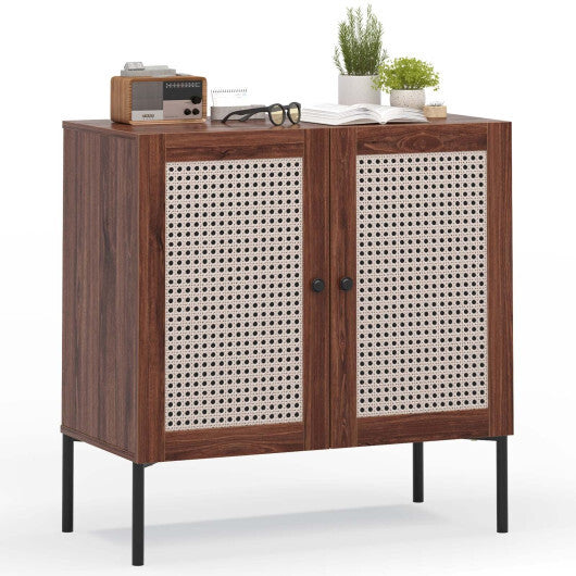 Kitchen Sideboard with 2 Rattan Doors and Adjustable Shelf-Walnut W2B