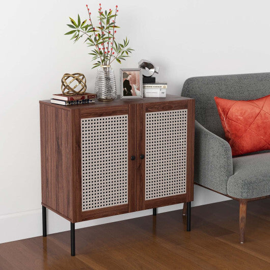 Kitchen Sideboard with 2 Rattan Doors and Adjustable Shelf-Walnut W2B