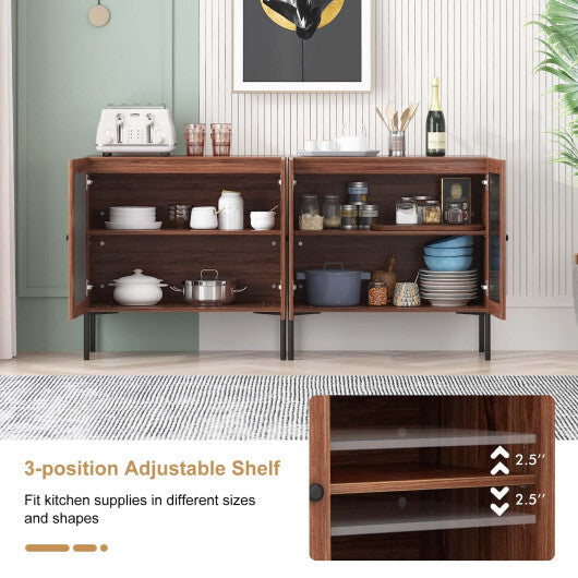 Kitchen Sideboard with 2 Rattan Doors and Adjustable Shelf-Walnut W2B