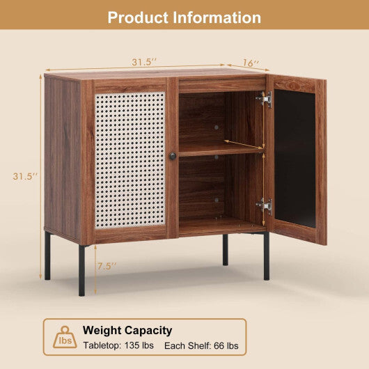 Kitchen Sideboard with 2 Rattan Doors and Adjustable Shelf-Walnut W2B