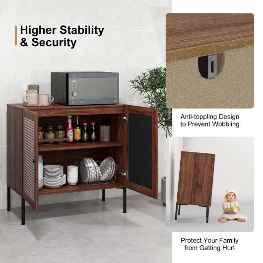 Kitchen Sideboard with 2 Rattan Doors and Adjustable Shelf-Walnut W2B