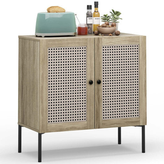 Kitchen Sideboard with 2 Rattan Doors and Adjustable Shelf-Walnut W2B