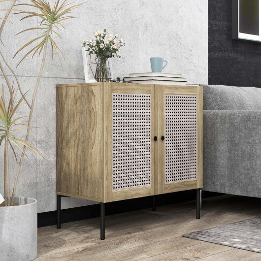 Kitchen Sideboard with 2 Rattan Doors and Adjustable Shelf-Walnut W2B