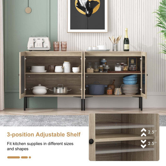 Kitchen Sideboard with 2 Rattan Doors and Adjustable Shelf-Walnut W2B