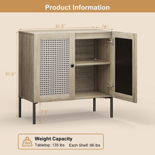 Kitchen Sideboard with 2 Rattan Doors and Adjustable Shelf-Walnut W2B