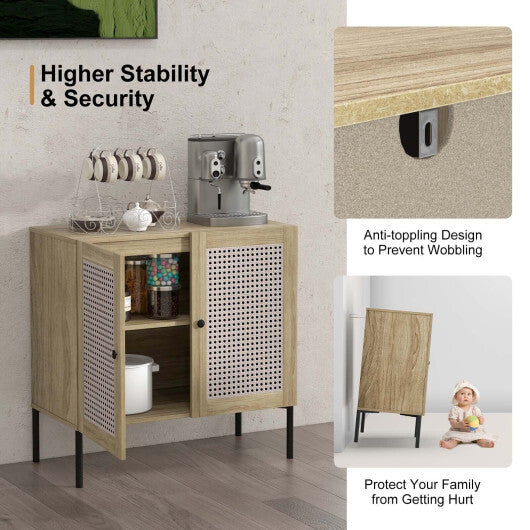 Kitchen Sideboard with 2 Rattan Doors and Adjustable Shelf-Walnut W2B