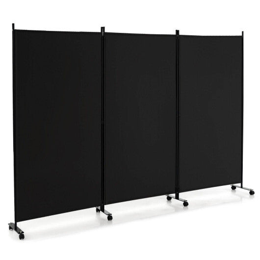 3 Panel Folding Room Divider with Lockable Wheels-Black W2B