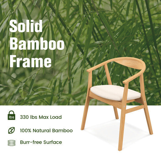 Bamboo Accent Chair with Armrest and Curved Backrest-Natural W2B