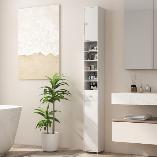 Freestanding Slim Bathroom Cabinet with Drawer and Adjustable Shelves-White W2B