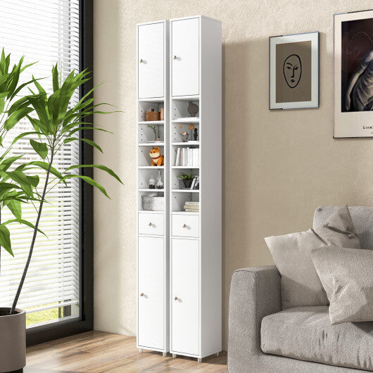 Freestanding Slim Bathroom Cabinet with Drawer and Adjustable Shelves-White W2B