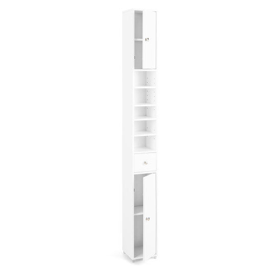 Freestanding Slim Bathroom Cabinet with Drawer and Adjustable Shelves-White W2B