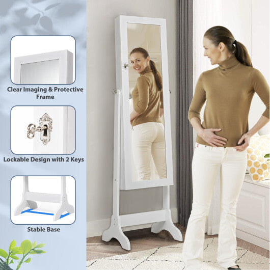 Lockable Mirrored Jewelry Cabinet Armoire Storage Organizer Box-White - Color: White W2B