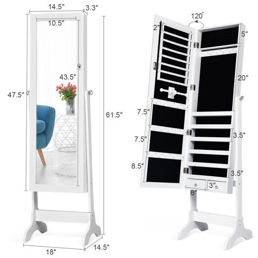 Lockable Mirrored Jewelry Cabinet Armoire Storage Organizer Box-White - Color: White W2B