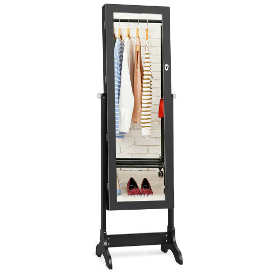 Lockable Mirrored Jewelry Cabinet Armoire Storage Organizer Box-White W2B
