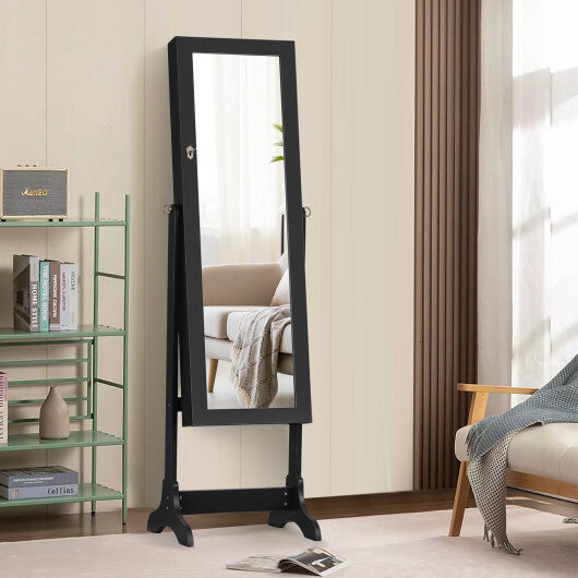 Lockable Mirrored Jewelry Cabinet Armoire Storage Organizer Box-White W2B