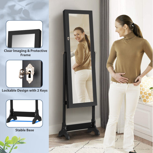 Lockable Mirrored Jewelry Cabinet Armoire Storage Organizer Box-White W2B