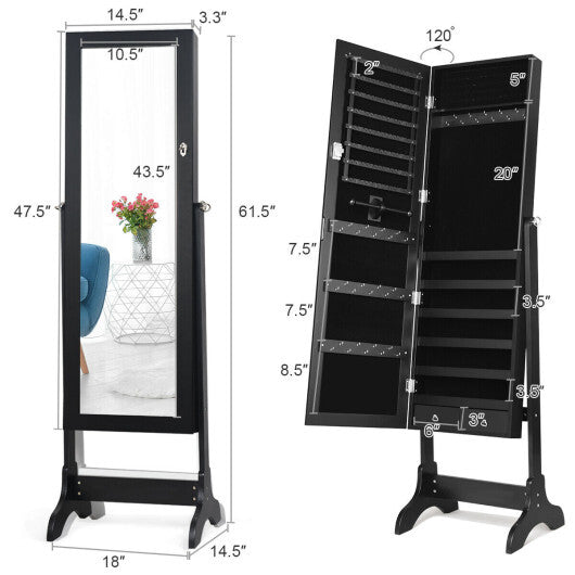 Lockable Mirrored Jewelry Cabinet Armoire Storage Organizer Box-White W2B