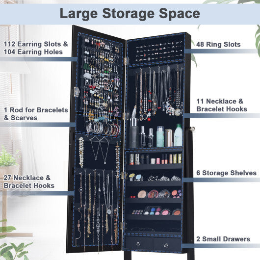 Lockable Mirrored Jewelry Cabinet Armoire Storage Organizer Box-White W2B