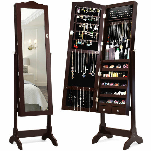14 LED Jewelry Armoire Cabinet with Full Length Mirror and 4 Tilting Angles-White W2B