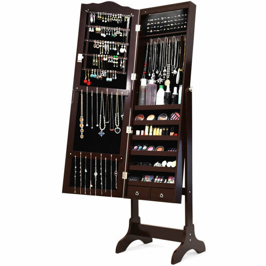 14 LED Jewelry Armoire Cabinet with Full Length Mirror and 4 Tilting Angles-White W2B