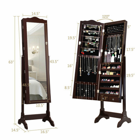 14 LED Jewelry Armoire Cabinet with Full Length Mirror and 4 Tilting Angles-White W2B