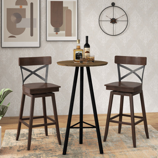 Set of 2 Wooden Swivel Bar Stools with Open X Back and Footrest-24 inches