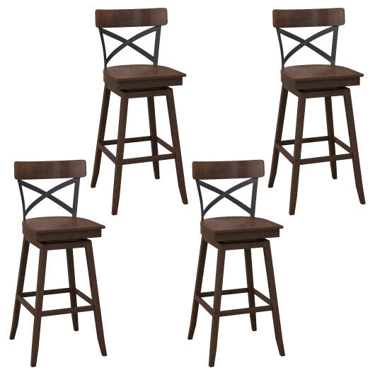 Set of 2 Wooden Swivel Bar Stools with Open X Back and Footrest-24 inches