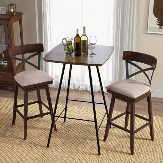 Set of 2 Wooden Swivel Bar Stools with Cushioned Seat and Open X Back-25 Inch