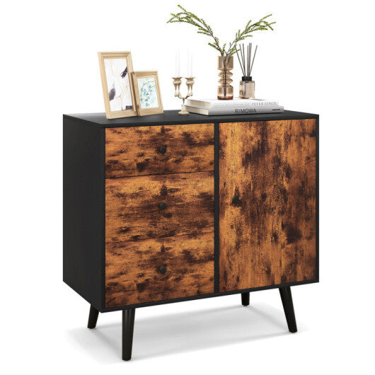 Mid-Century Wood Storage Cabinet with Door and 3 Drawers W2B