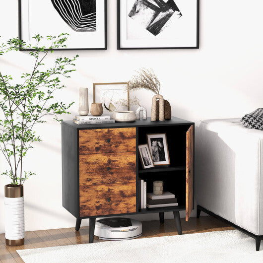 Mid-Century Wood Storage Cabinet with Door and 3 Drawers W2B