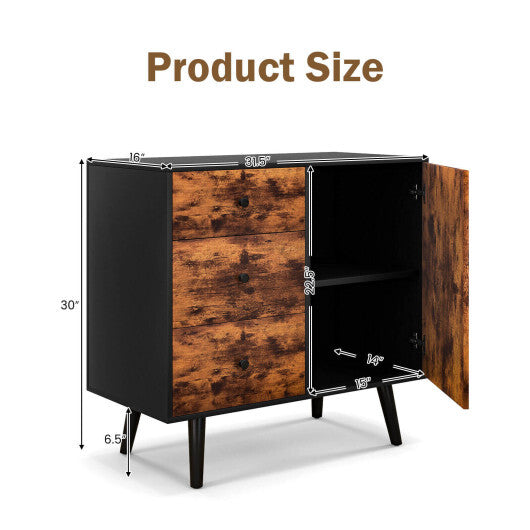 Mid-Century Wood Storage Cabinet with Door and 3 Drawers W2B